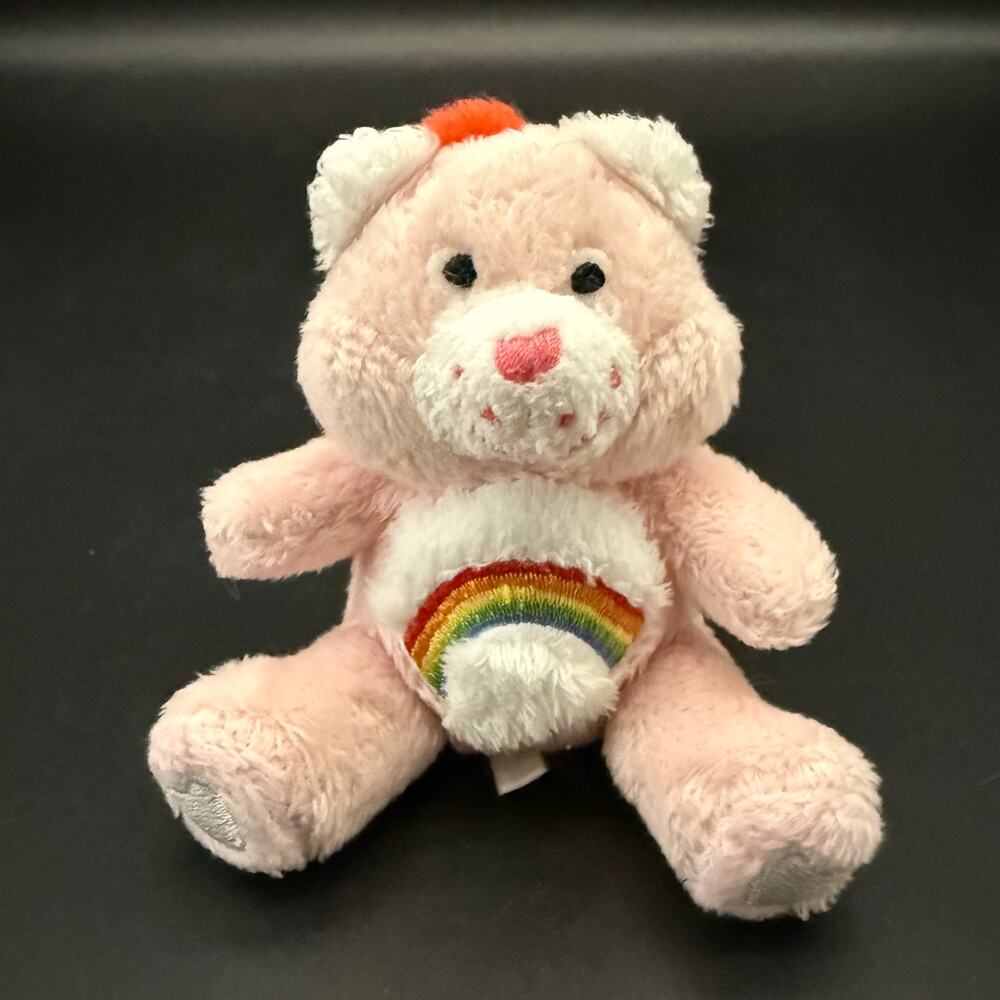 Vintage Care Bears Cheer Bear Pink Rainbow Miniature Stuffed Plush Animal